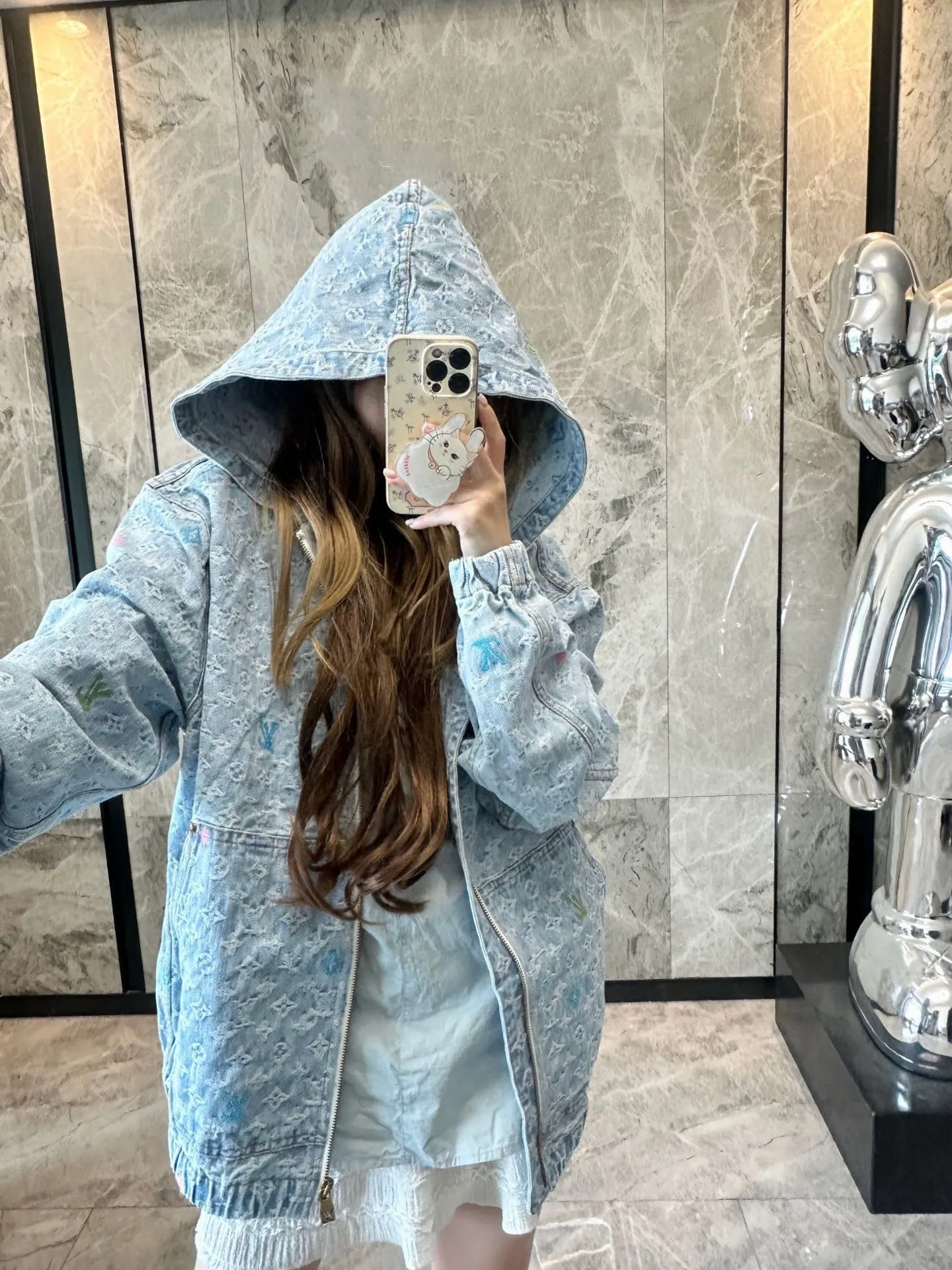 Louis Vuitton/Louis Vuitton 25Fw old flower jacquard embroidered zipper hooded denim jacket